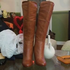 Knee high tan leather boots